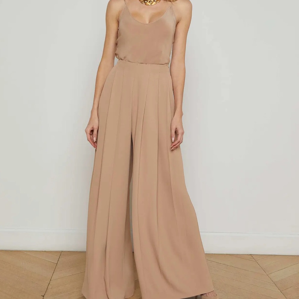 L’Agence wide leg nova pleated silk trouser pants - NWT cappuccino 4